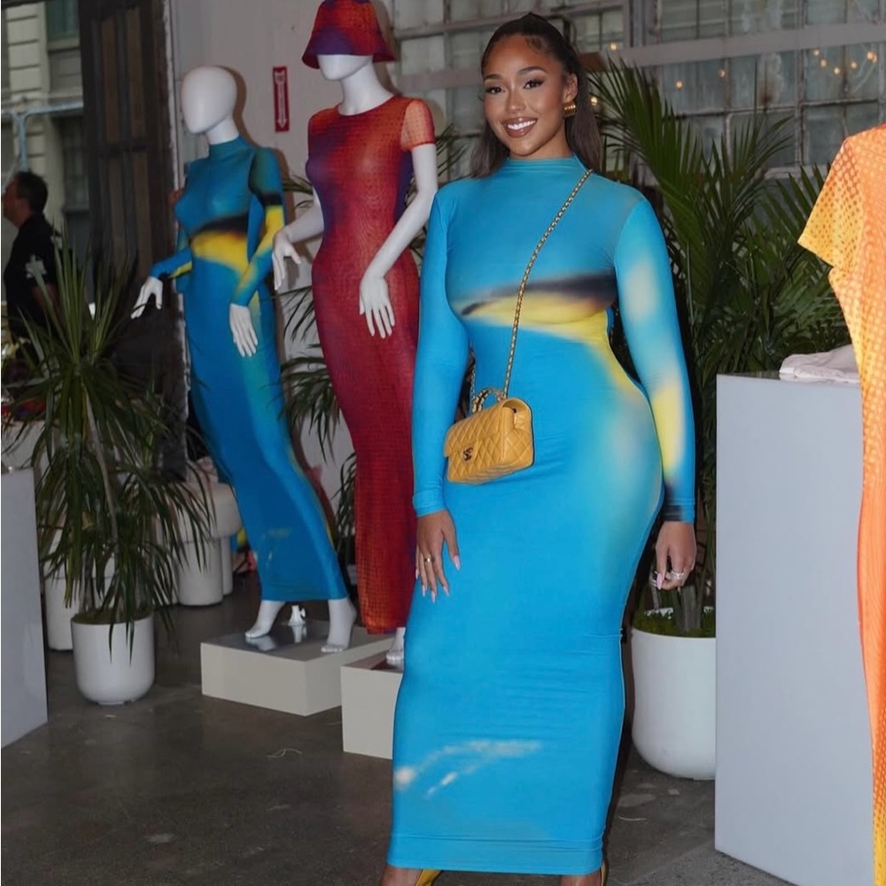 Woods by Jordyn Vibrant Blue and Yellow Bodycon Dress